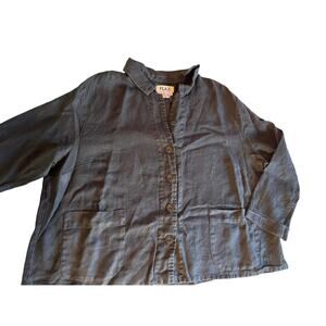 Flax linen shirt XL black boho minimalist artsy cottagecore natural lagenlook